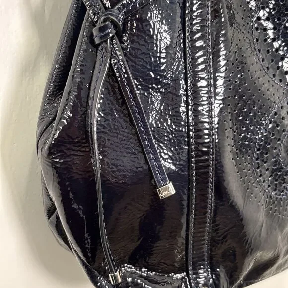 COACH 19569 Audrey Cinched Dark Blue Patent Leather Shoulder Bag Purse - Picture 3 of 12
